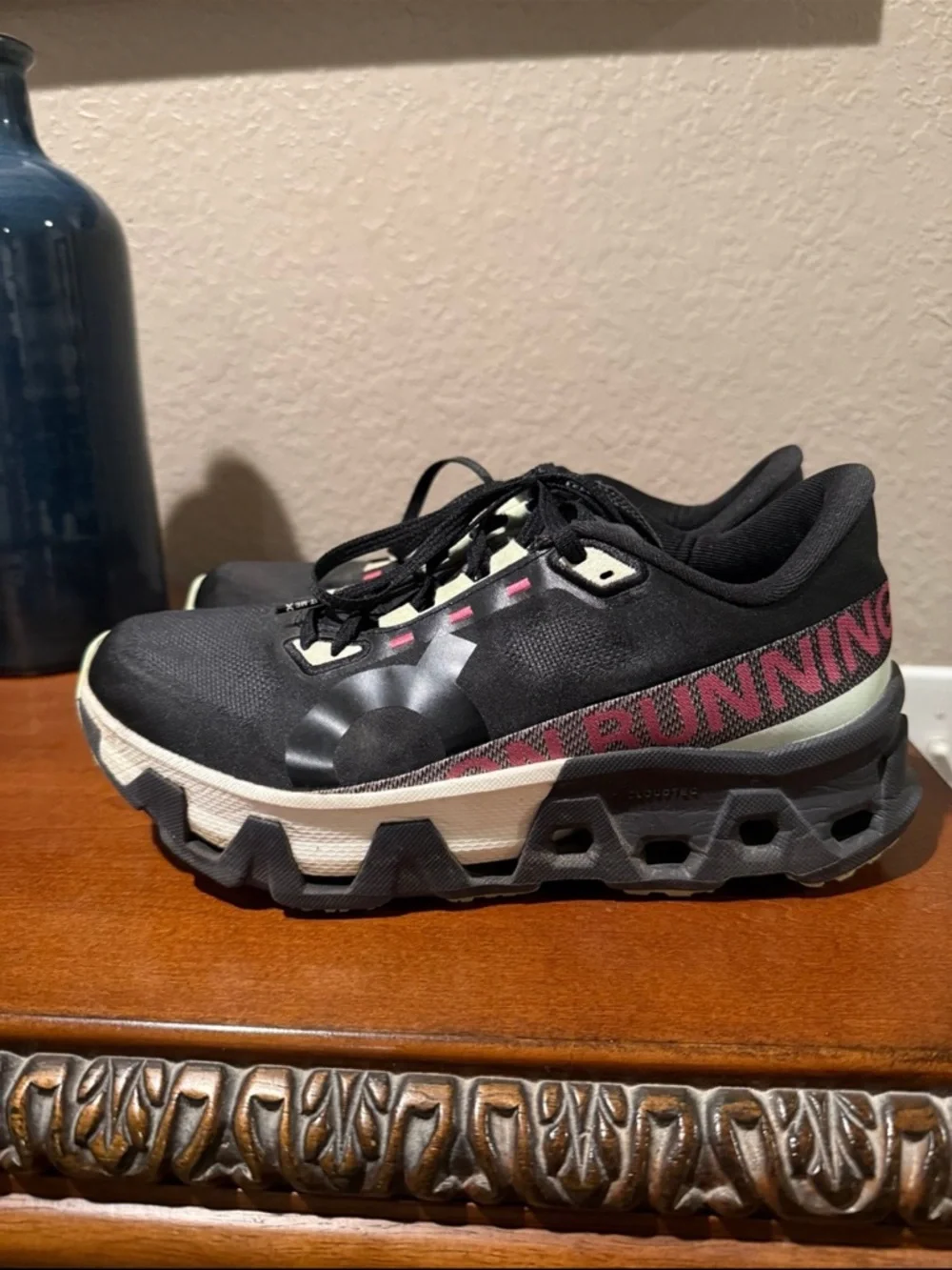 Women's Black Running Sneakers with Pink Accent